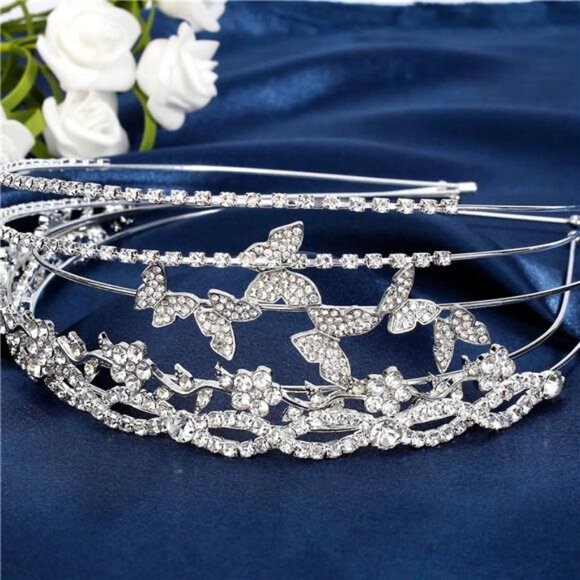 4 Pack Silver Rhinestone Headband Flower Girl Bridal Wedding Headband Crystal - Picture 6 of 7